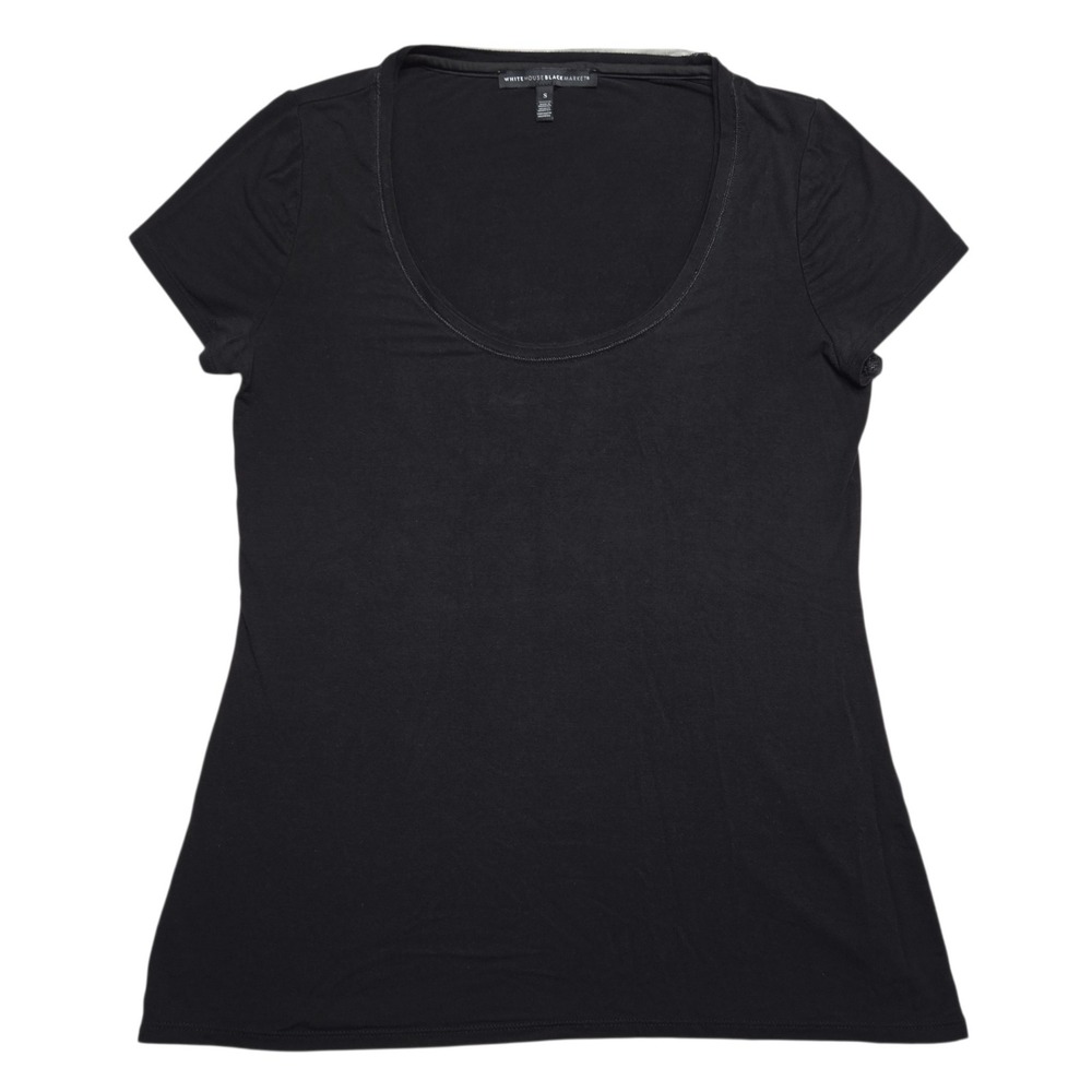 White House Black Market T-Shirt Womens Small Black Solid Scoop Neck Slim Fit
